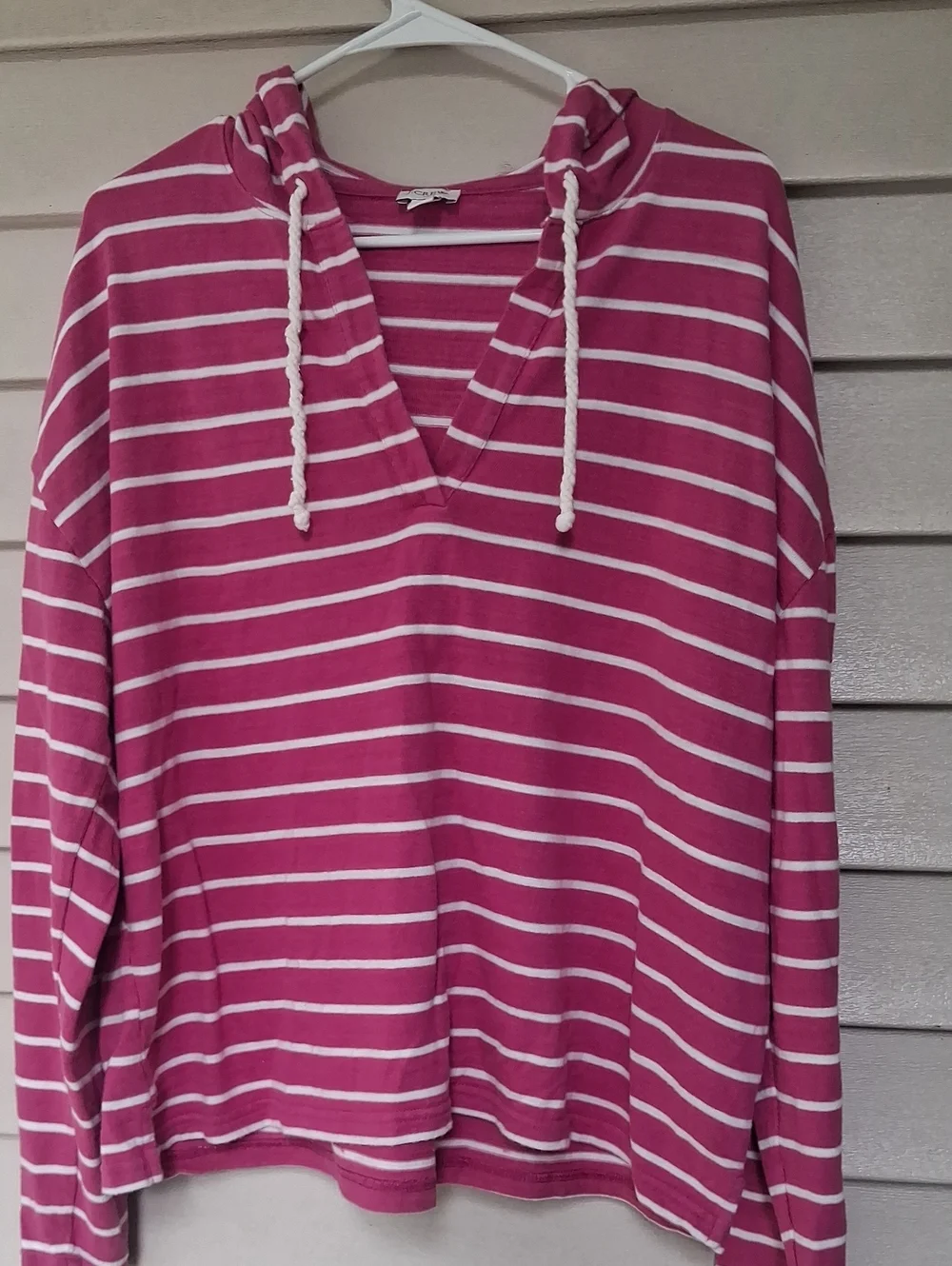 J Crew Women's Pink Striped Hooded Pullover Top Sweatshirt XL